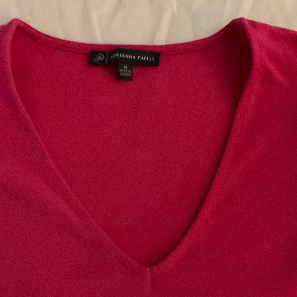 Adrianna Papell Bold Pink V-Neck Blouse - Picture 2 of 3